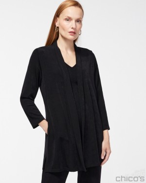 Chico's Travelers Classic Long Knit Jacket Tops Travelers Black | 374-SWMBEF