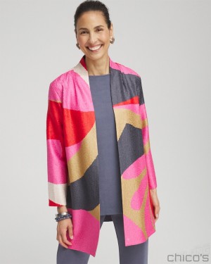 Chico's Travelers Collection Abstract Crushed Jacket Jackets & Coats Watermelon Punch | 953-JMXCBF