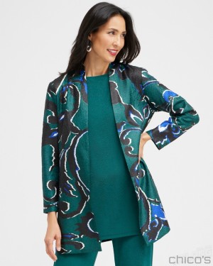 Chico's Travelers Collection Floral Crushed Jacket Jackets & Coats Enchanted Forest | 596-CBMDAJ