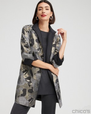 Chico's Travelers Collection Floral Jacquard Jacket Jackets & Coats Gold/Silver | 067-THDRNM