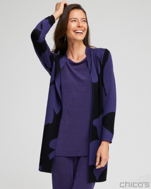 Chico's Travelers Collection Sweater Cardigan Jackets & Coats Midnight Violet | 721-KMVOQU