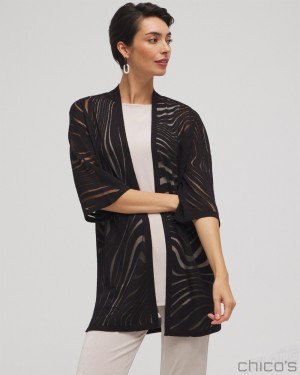 Chico's Travelers Collection Swirl Burnout Cardigan Jackets & Coats Travelers Black | 759-JXQGCK