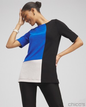 Chico's Travelers Colorblock Tunic Tops Intense Azure | 270-ADTVXF