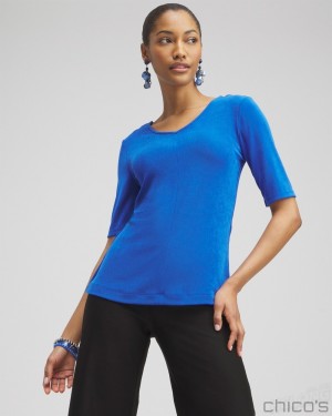 Chico's Travelers Double V-neck Top Tops Intense Azure | 645-QYAUOL