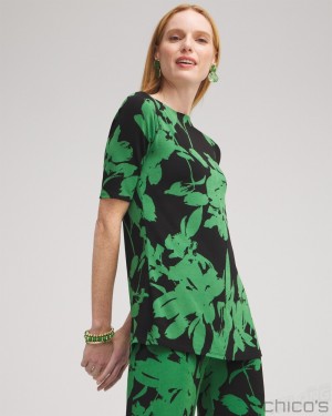 Chico's Travelers Floral Tunic Tops Verdant Green | 583-TVRFSQ