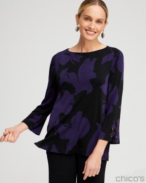 Chico's Travelers Grommet Top Tops Midnight Violet | 517-PTYBEM