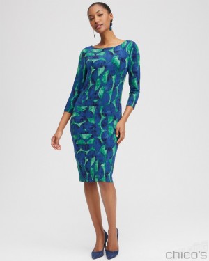 Chico's Travelers Half Moon Print Sheath Dress Dresses Twisted Ivy | 236-VIPMBY