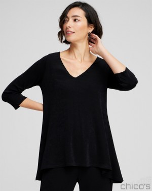 Chico's Travelers High Low V-neck Top Tops Travelers Black | 730-EXFUCR