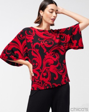 Chico's Travelers Kimono Sleeve Top Tops Red Allure | 512-HKUCYO