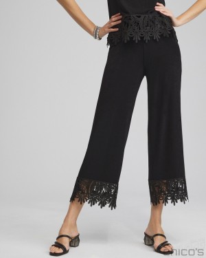 Chico's Travelers Lace Trim Cropped Pants Pants Travelers Black | 946-GHNDAU