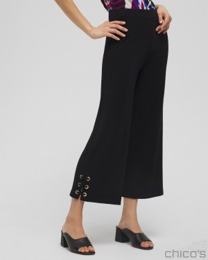 Chico's Travelers Lace Up Cropped Pants Pants Travelers Black | 738-FMUEIA