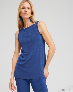 Chico's Travelers Side Slit Tank Tees & Tanks Azores Blue | 604-AXSDZM