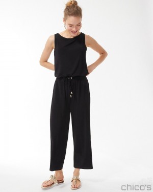 Chico's Travelers Tie Waist Jumpsuit Dresses Travelers Black | 210-QPBIKF