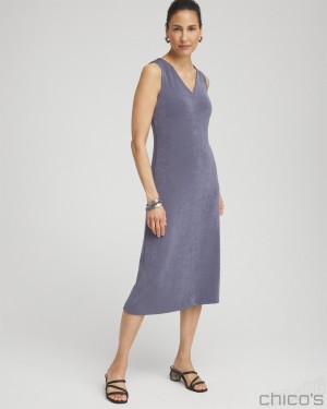 Chico's Travelers V-neck Dress Dresses Soft Slate | 139-ZMKOCB