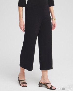 Chico's Travelers Wide Leg Pocket Cropped Pants Pants Travelers Black | 628-PHCYTU