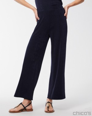 Chico's Travelers Wide Leg Side Slit Ankle Pants Pants Travelers India Ink | 479-TPHMGO