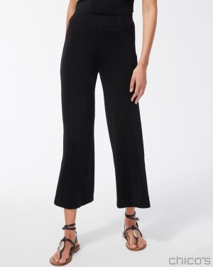 Chico's Travelers Wide Leg Side Slit Ankle Pants Pants Travelers Black | 617-RZQGOH