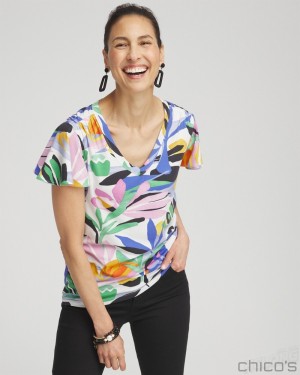 Chico's Tropical Flutter Sleeve Tee Tees & Tanks Purple Nightshade | 685-ICPYJQ