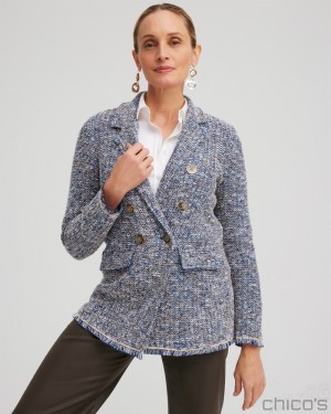 Chico's Tweed Blazer Sweaters Denim | 781-CKLGFU