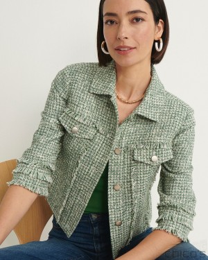 Chico's Tweed Jacket Jackets & Coats Verdant Green | 546-OYRXJD