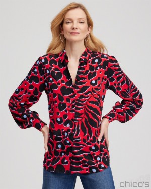 Chico's Twill Animal Print Tunic Blouses & Shirts Love Letter Red | 890-KXWUPJ