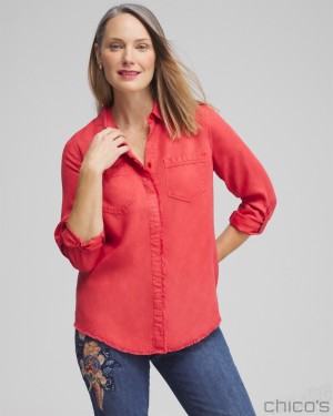 Chico's Twill Fringe Hem Shirt Blouses & Shirts Ginger Rose | 437-POLJSN