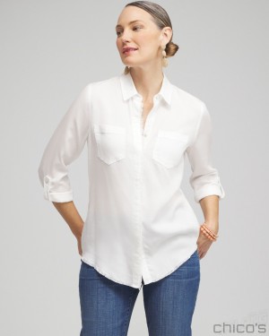 Chico's Twill Fringe Hem Shirt Blouses & Shirts Alabaster | 467-UHQXYE