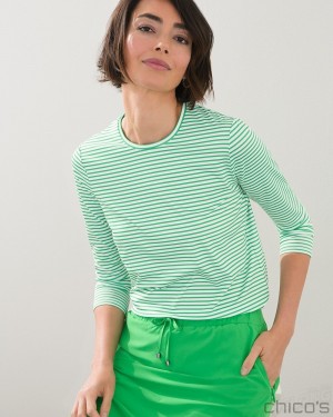 Chico's UPF Long Sleeve Top Tees & Tanks Tropic Emerald/White | 234-AICZPT