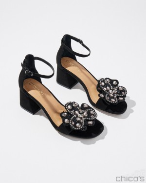 Chico's Vegan Suede Embellished Heels Shoes Black | 230-YUPRJQ