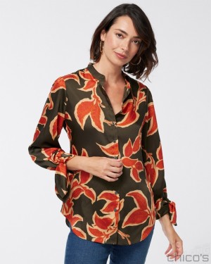 Chico's Vine Print Shirt Blouses & Shirts Primordial Forest | 043-MGLSAO