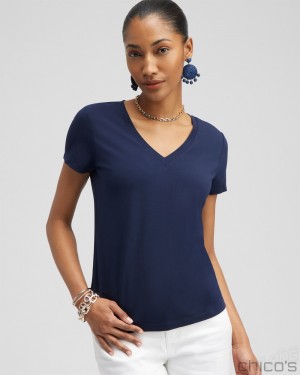 Chico's V-neck Perfect Tee Tees & Tanks Classic Navy | 152-RZNAQJ