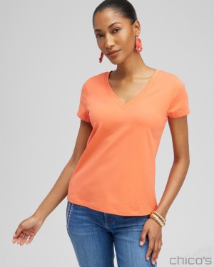 Chico's V-neck Perfect Tee Tees & Tanks Nectarine | 273-QKJNZB