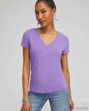 Chico's V-neck Perfect Tee Tees & Tanks Parisian Purple | 613-JMSYXV