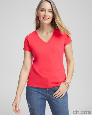 Chico's V-neck Perfect Tee Tees & Tanks Watermelon Punch | 189-GIKXAN