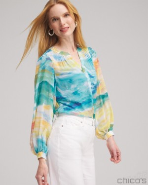 Chico's Watercolor Print Blouse Blouses & Shirts Lemon Blossom | 105-JALHWY