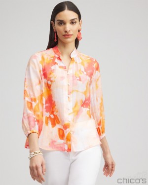 Chico's Watercolor Shirt Blouses & Shirts Alabaster | 459-CTSJHN