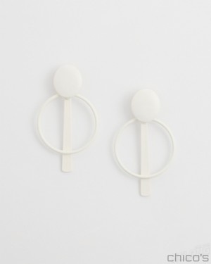 Chico's White Clip-on Drop Hoops Earrings White | 294-QVEUBG