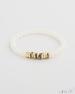 Chico's White Jade Hero Strech Bracelet Bracelets Alabaster | 815-JHBXOI