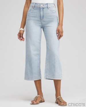 Chico's Wide Leg Cropped Trouser Jeans Jeans & Denim Belleview Indigo | 562-AFSNEG