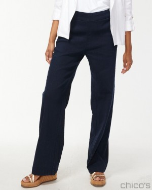 Chico's Wide Leg Linen Pants Pants Classic Navy | 301-HIWBOJ