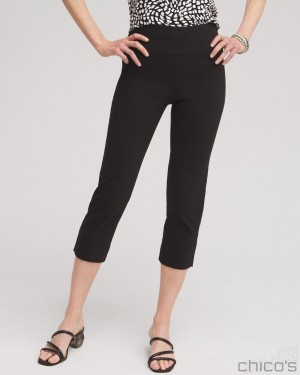 Chico's Wide Waistband Vented Pull-on Capris Pants Black | 290-MDJIUK