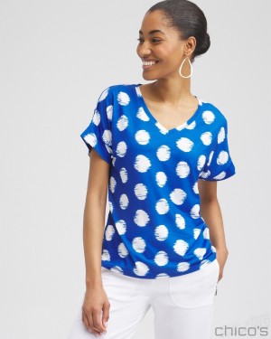 Chico's Zenergy Dots Drop Shoulder Tee Tees & Tanks Intense Azure | 362-HZYUPG