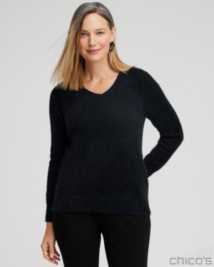 Chico's Zenergy Eyelash Sweater Sweaters Black | 018-LTXOQF