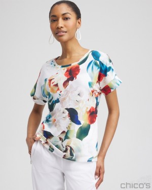 Chico's Zenergy Floral Drop Shoulder Tee Tops Nectarine | 013-RAMCQZ