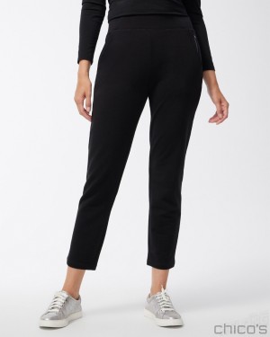 Chico's Zenergy French Terry Ankle Pants Pants Black | 395-OHJQBA