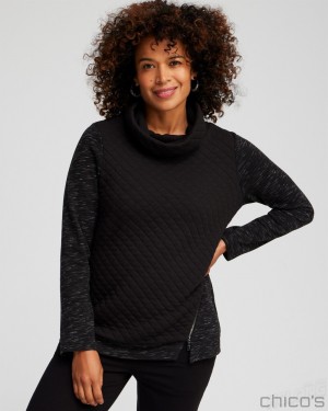 Chico's Zenergy French Terry Cowl Neck Top Tops Black | 123-PALCSW