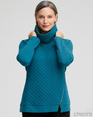 Chico's Zenergy French Terry Cowl Neck Top Tops Moonlit Teal | 910-ZEPNUC