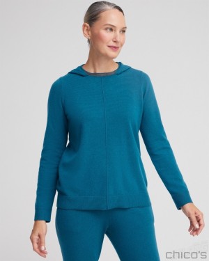 Chico's Zenergy Luxe Cashmere Blend Hooded Sweater Sweaters Moonlit Teal | 732-HOKWJQ