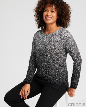 Chico's Zenergy Luxe Cashmere Blend Ombre Pullover Sweaters Black | 081-DIYOBE