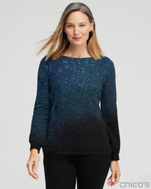 Chico's Zenergy Luxe Cashmere Blend Ombre Pullover Sweaters Moonlit Teal | 761-KIYZUO